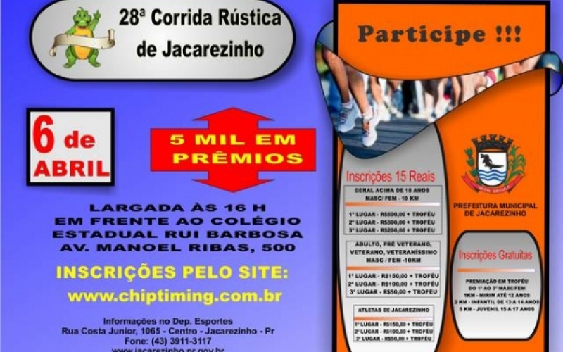 28ª Corrida Rústica de Jacarezinho terá R$ 5 mil em premiação