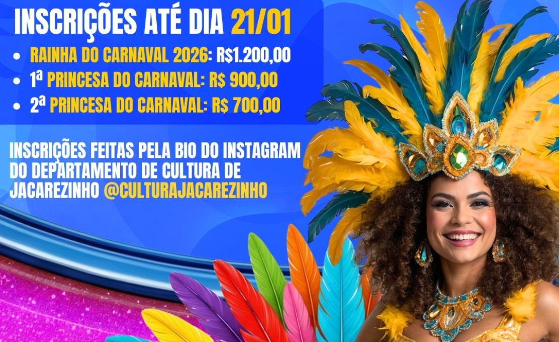 INSCRIÇÕES ABERTAS – RAINHA DO CARNAVAL 2026 