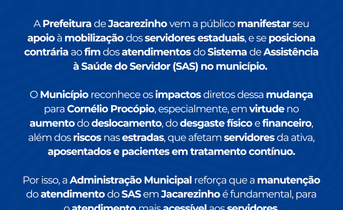 NOTA OFICIAL – PREFEITURA DE JACAREZINHO