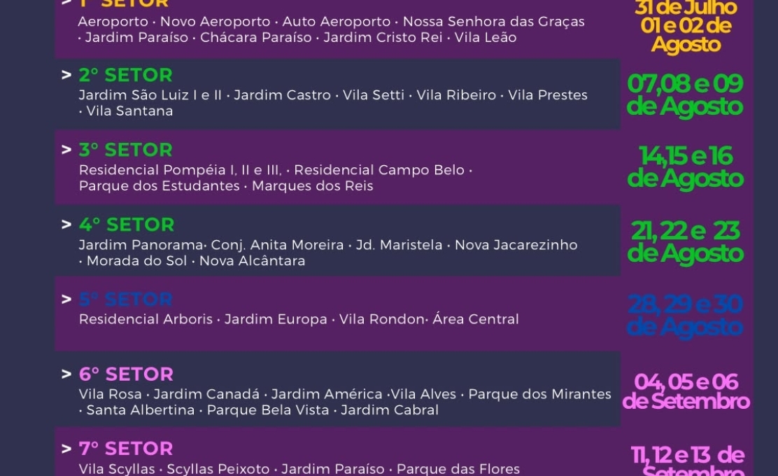 Confira o cronograma da coleta de galhos e entulhos de julho, agosto e setembro de 2026