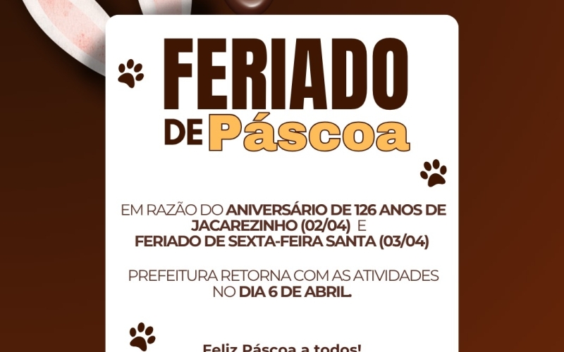 Comunicado de Feriado de Páscoa em Jacarezinho
