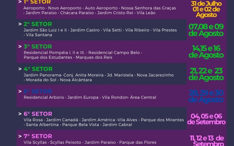 Confira o cronograma da coleta de galhos e entulhos de julho, agosto e setembro de 2026